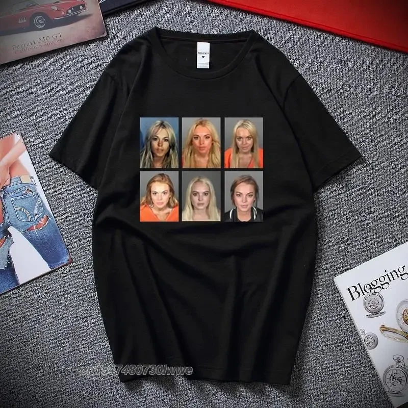 Lindsay Lohan Mashup Celebrity Mugshot Vintage Grunge Look Fan T-Shirt Graffiti Fashion Women Tshirt Tees Streetwear