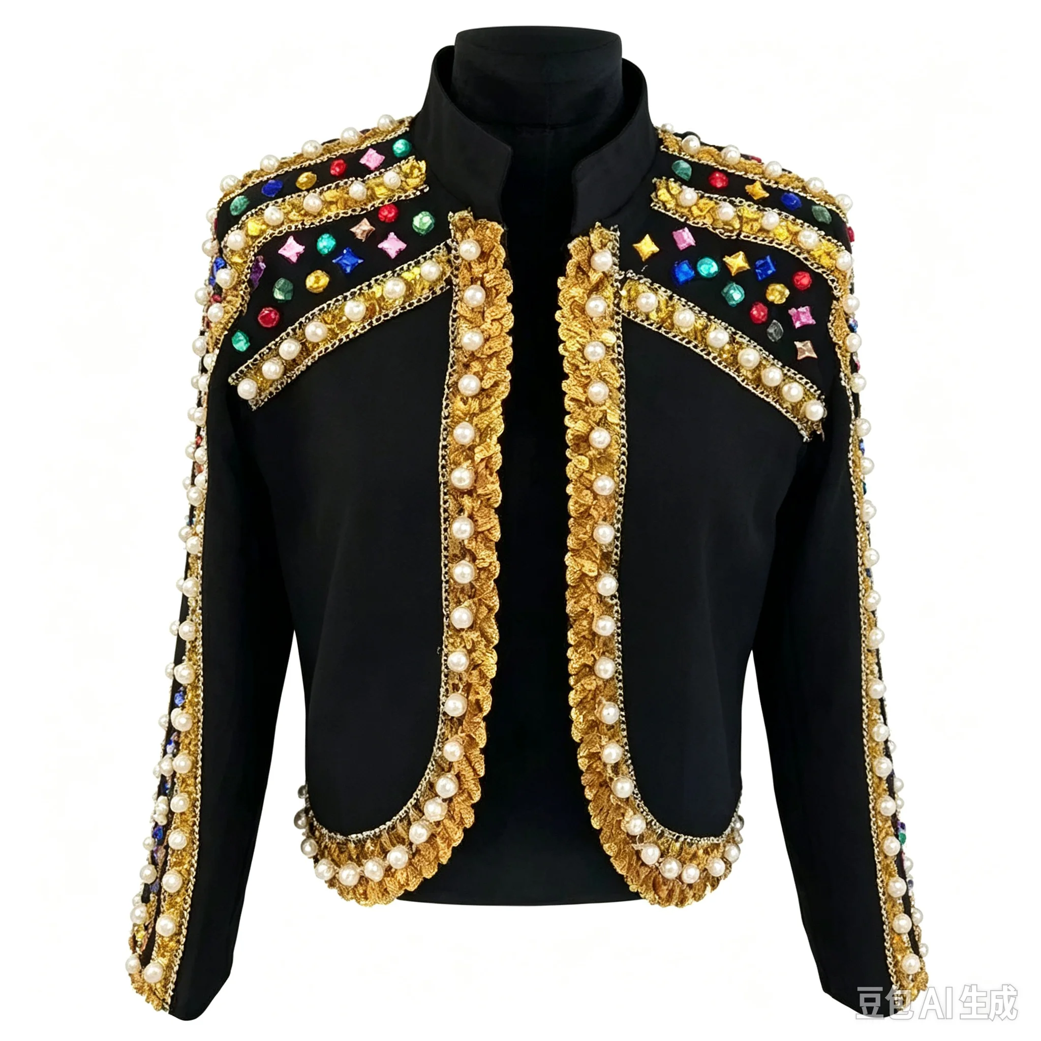 Handmade Colorful Rhinstone Beads Jacket Model Walk Show Banquet Host Chorus Formal Dress Stage Performance Coat