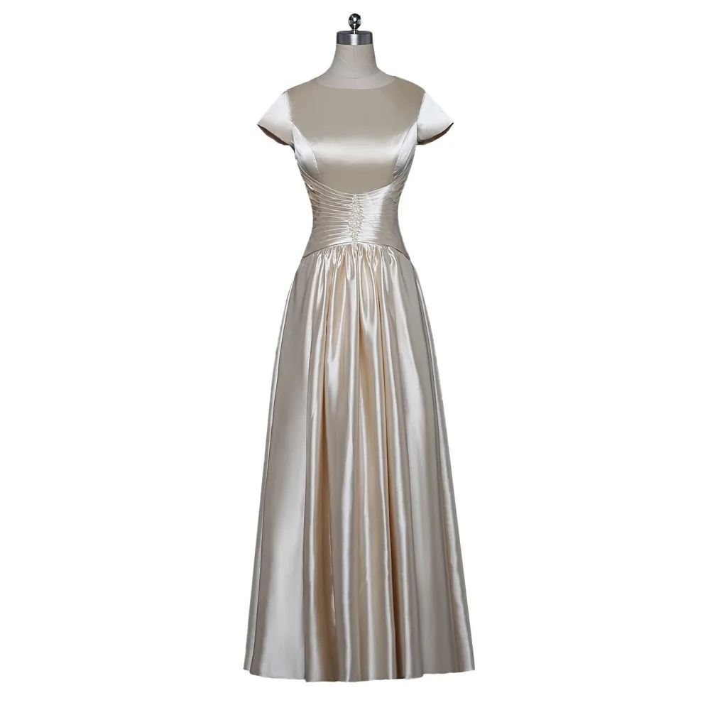 Champagne Mother Of The Bride Dresses A-line Cap Sleeves Satin Plus Size Long Groom Mother Dresses For Wedding