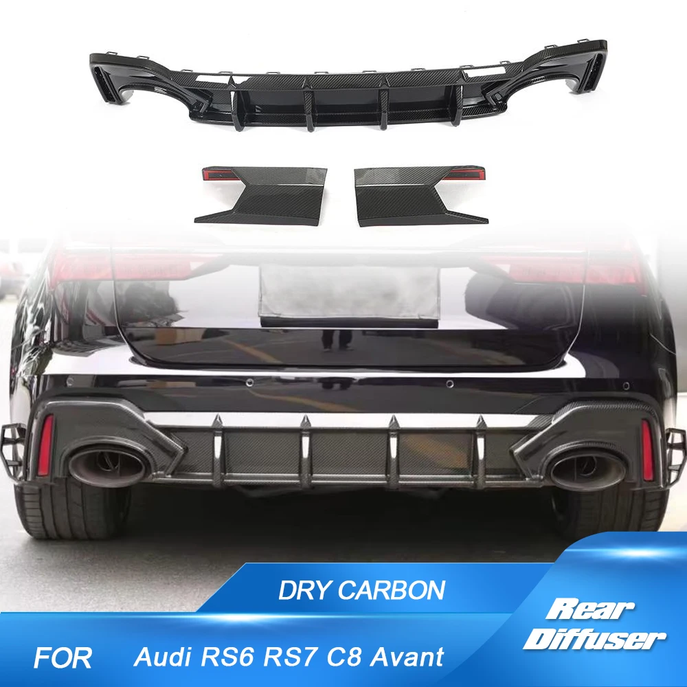 Car Rear Bumper Diffuser Lip Spoiler For Audi RS6 RS7 C8 Avant 2019-2021 Dry Carbon Rear Diffuser Spoiler Splitters Protector