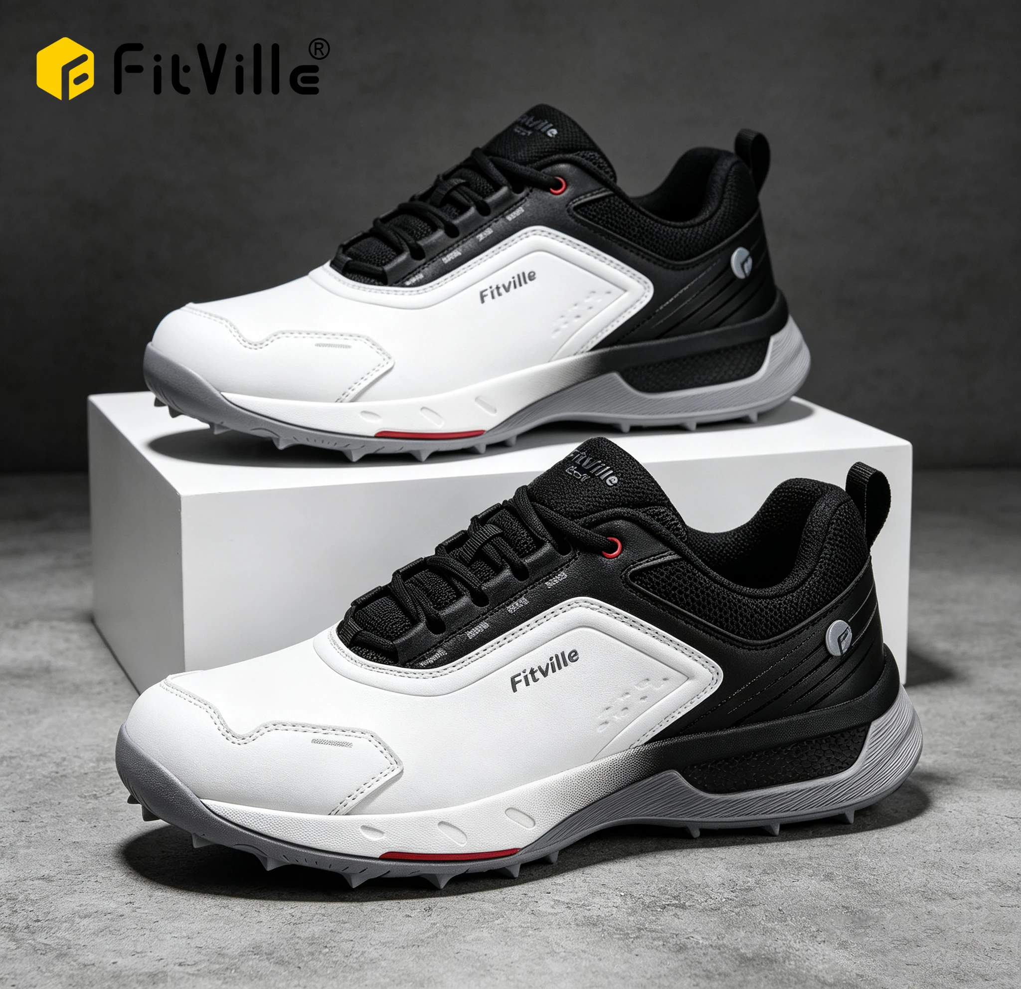 FitVille Wide Men's Golf Shoes Water Resistant Non Slip Lightweight Shock Absorption Professional Outdoor Golf Course Footwear