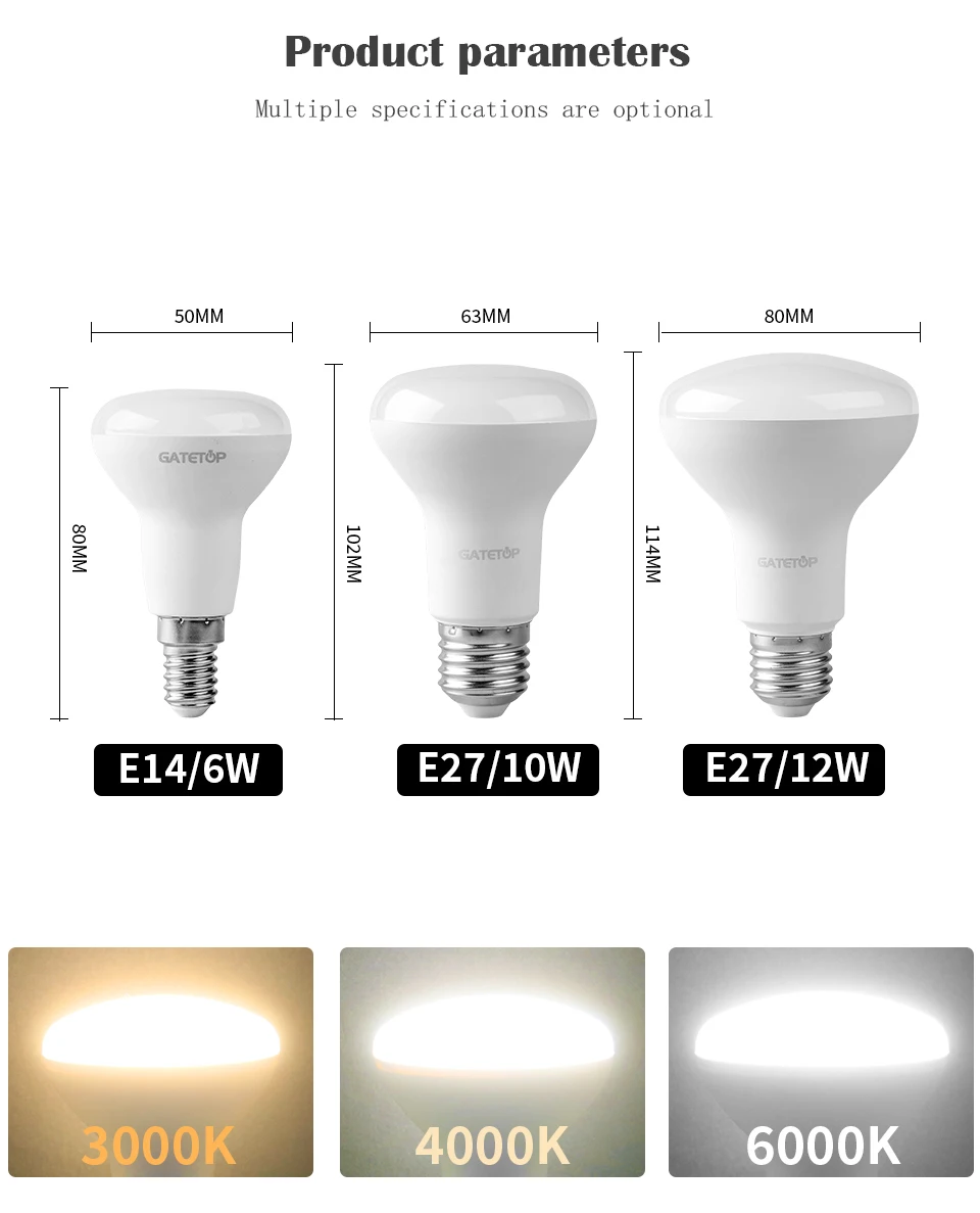 1-10PCS LED Mushroom light bath master middle light R80 R63 R50 220V 6W 10W 12W in line with ERP2.0 strobo-free warm white light