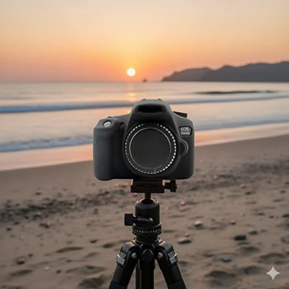 Flexible Silicone Sleeve Cover，Shockproof SLR Protective Skin Bag+Free Tempered Film For Canon 1300D 1500D Rebel T6 T7
