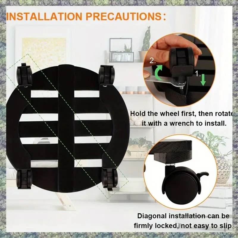 

WON Plant Roller Stand With Lockable 360° Rotating Wheels Wood Flowerpot Tray For Potted Plants Easy Assembly Plant Base