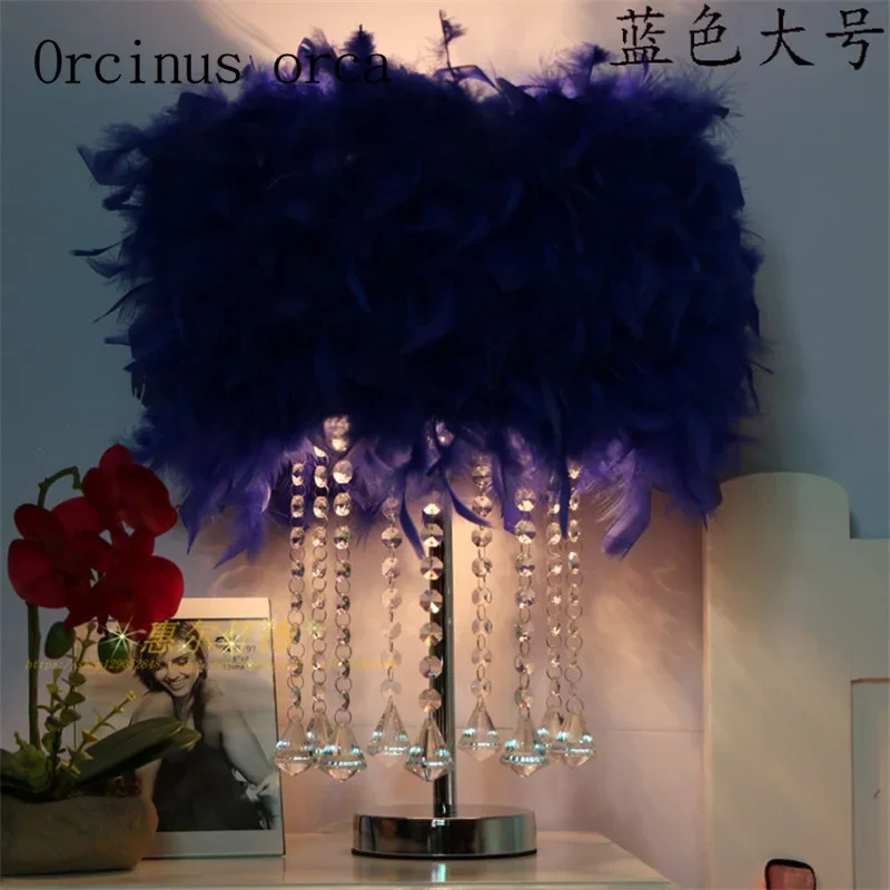 Lámpara de escritorio de plumas de cristal, lámpara de noche para dormitorio, decoración de boda, lámpara de mesa pequeña cálida, envío gratis