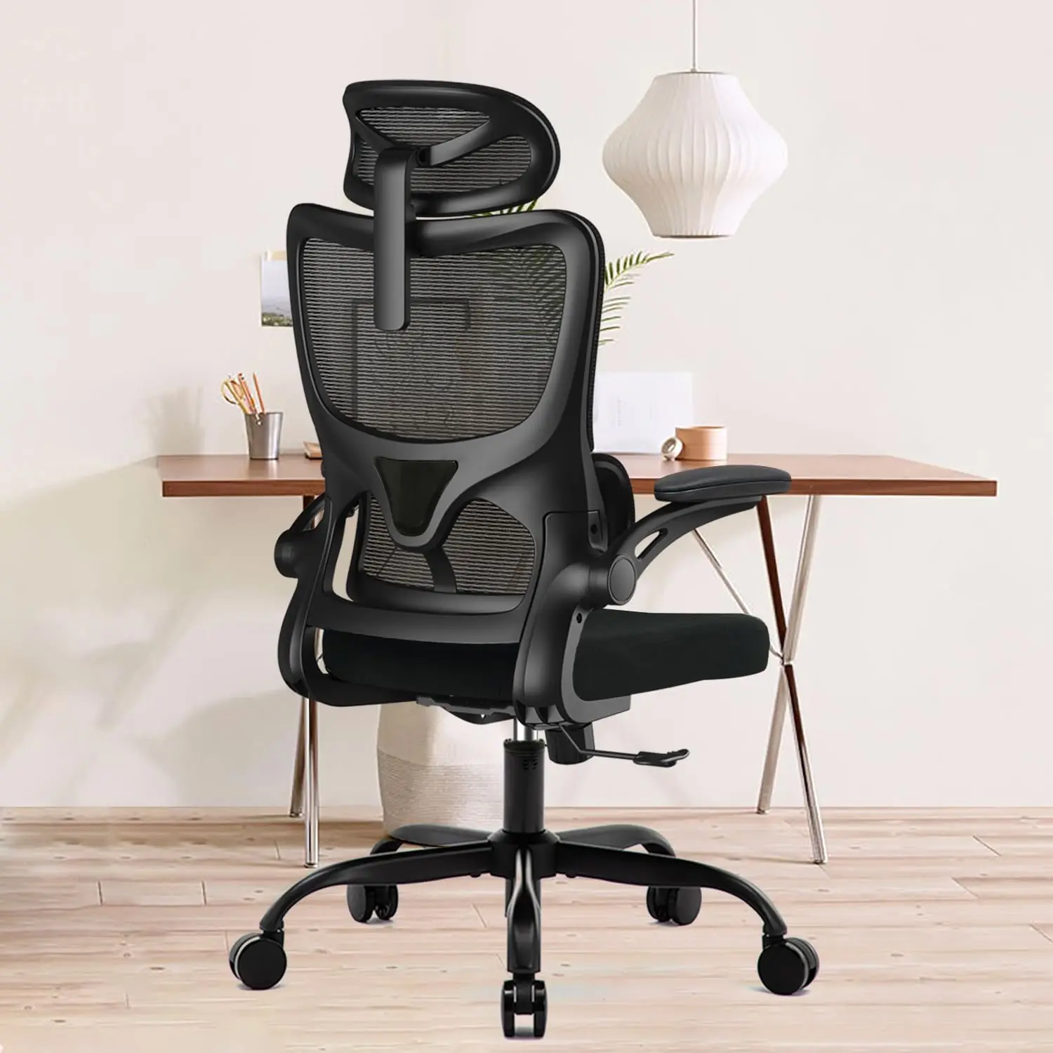 

Ergonomic Office Chair with 3D Flip-up Arms and 2D Headrest, 350 lbs Mesh Office Desk Chairs with Lumbar Support, Reclining