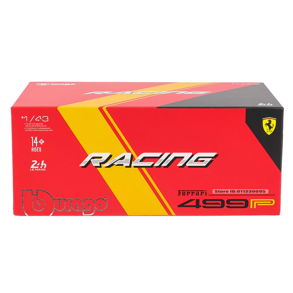 부라고 1:43 페라리 2024 499P 24시간 르망 296 488 250 512 308 합금 고급 차량 다이캐스트 자동차 모델 장난감 컬렉션