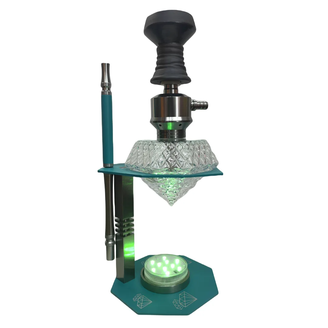 

for 2024 European American Model Brass Shisha Diamond Shaped Mirror Frosted Glass Hookah with Light Bar Shisha in Box Packaging