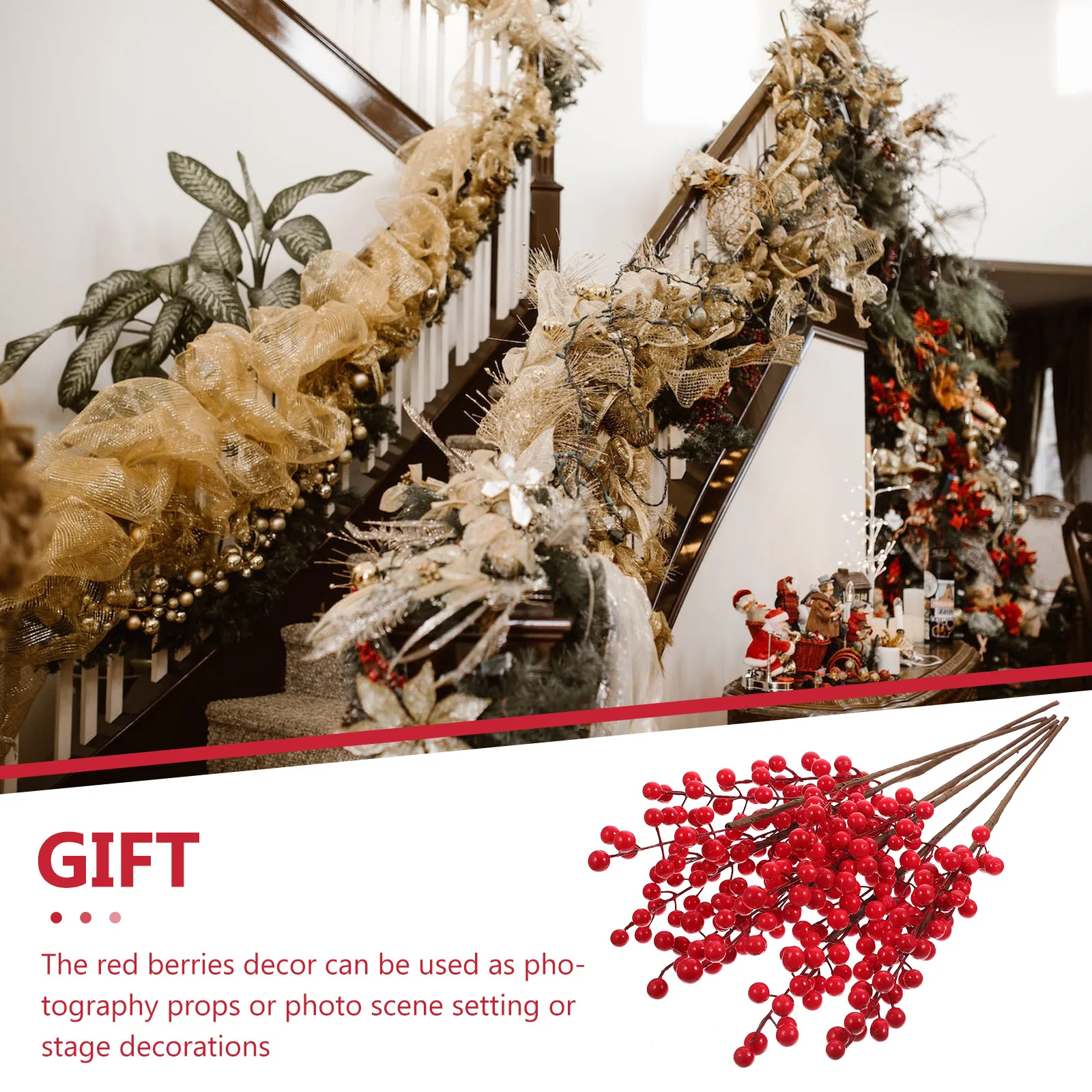 

6pcs Artificial Berry Branches Red Decorations 12 Fruits 4 Large Berries Stems Christmas Xmas Party Tree Props Stage