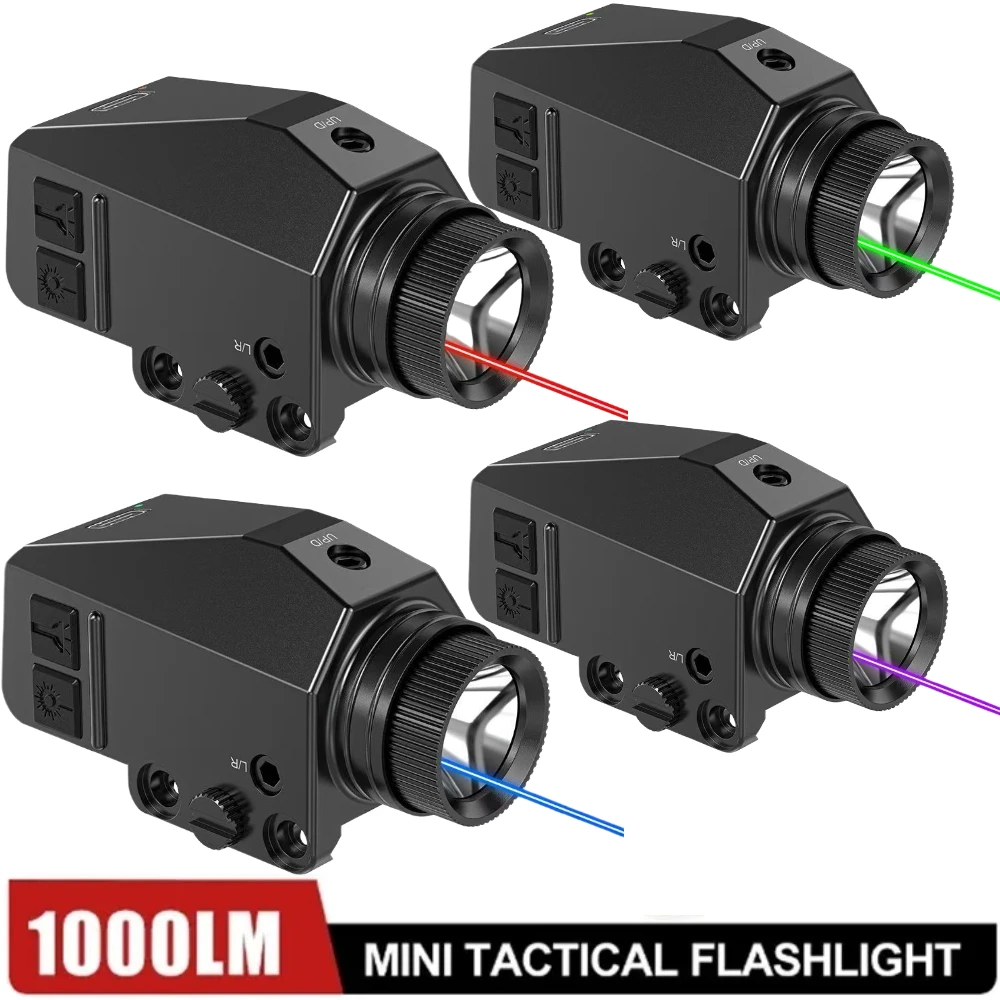 1000 Lumens Tactical LED Flashlight USB Charging Pistol Combo Red Green Blue Purple Laser Sight for 1913 or GL Rail
