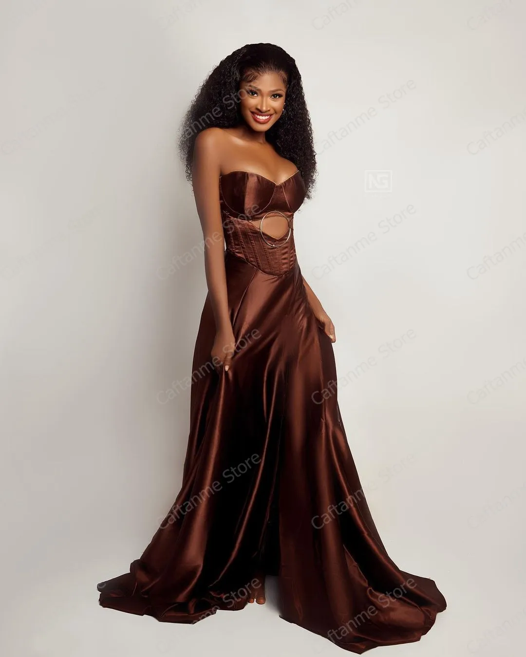 brown prom dress black girl Strapless Sweetheart Long Metallic Prom Dress– PromGirl main image 0