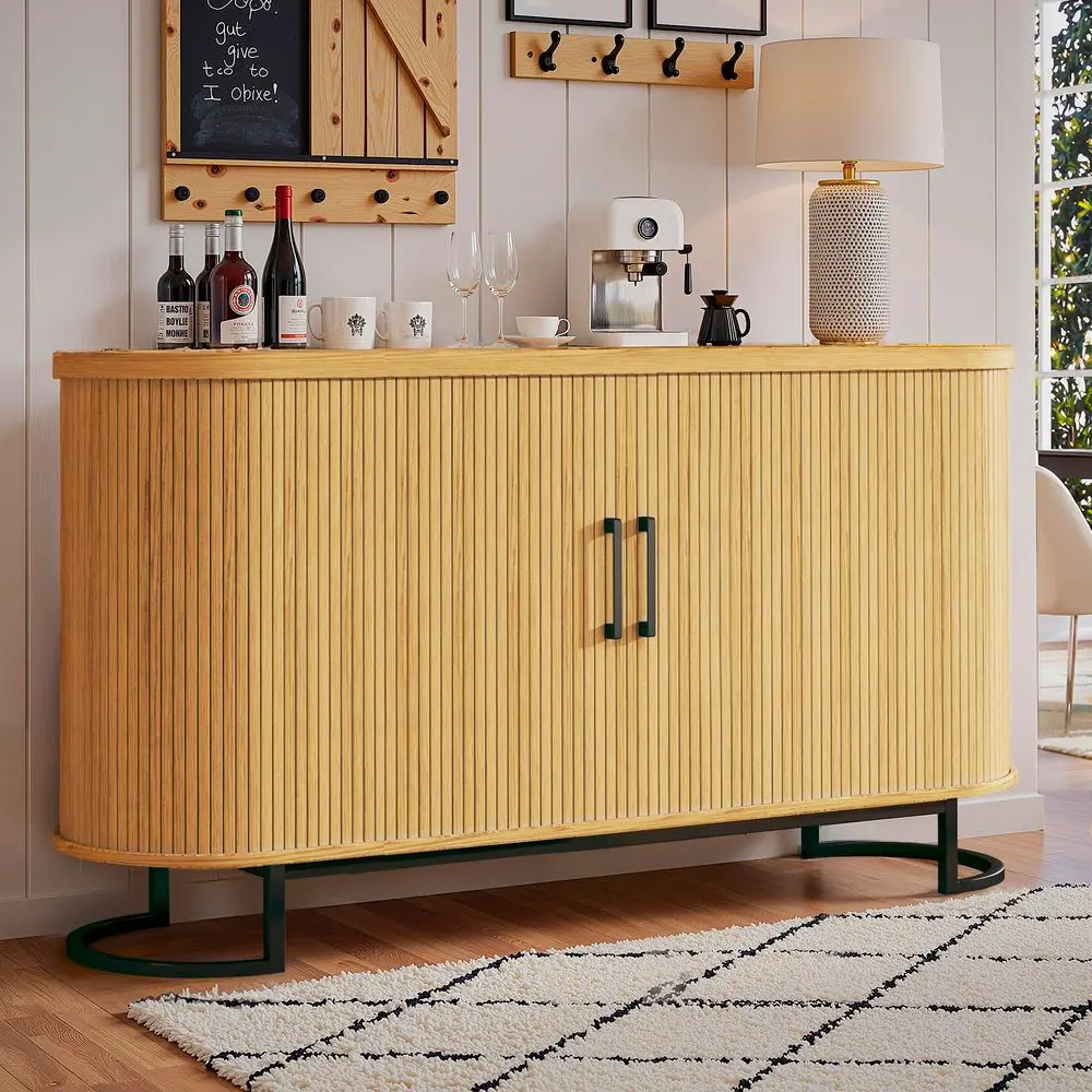 Sideboard Buffet Cabinet with Storage, Buffet Cabinet with Sliding Door amp Adjustable Shelf, Modern Sideboard Cabinets for Kitc