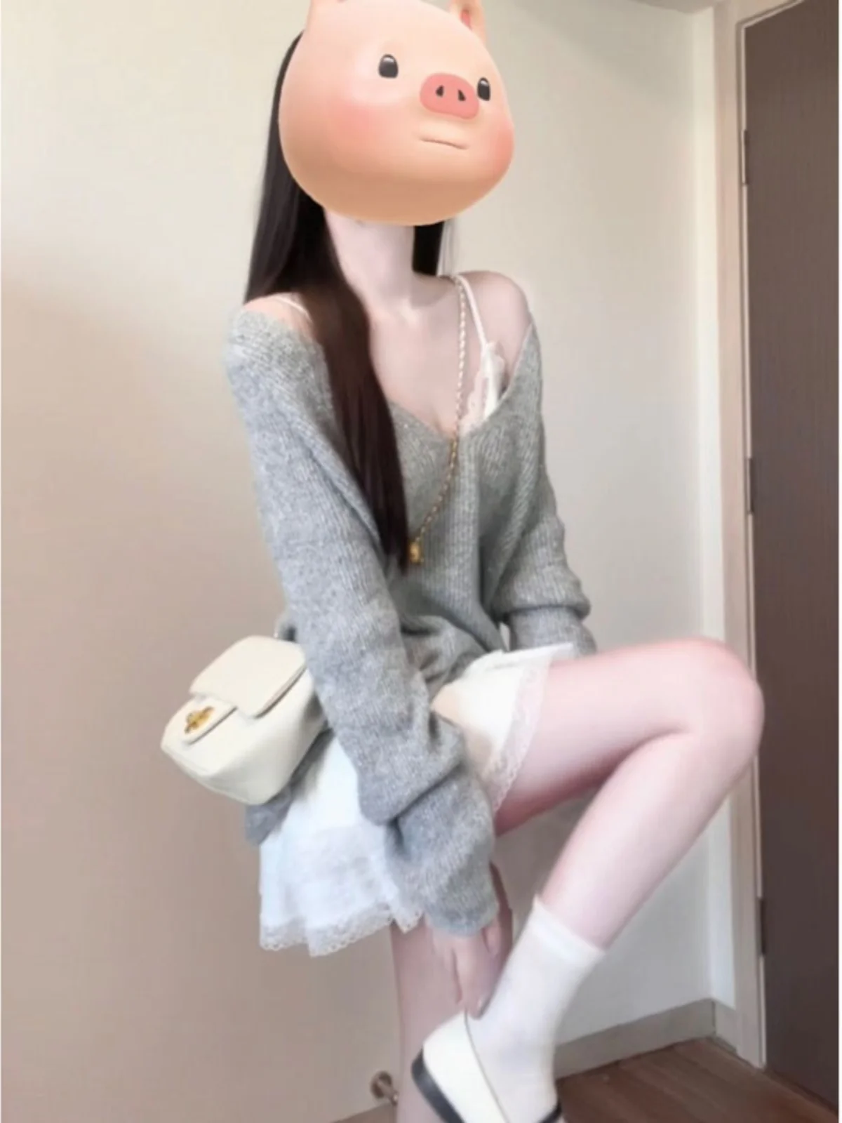 

Korean Style Chic Women's Fashion Set Three-Piece Suit Spring Clothing Comfortable Cotton Long Sleeve V-Neck Sweater Short Skirt