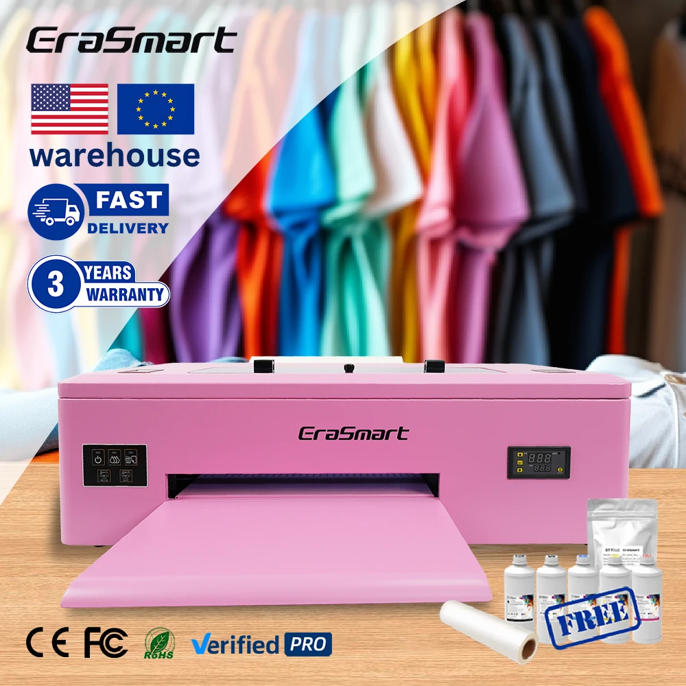 Erasmart Customize 1390 XP600 Pink Dtf Printer T-Shirts Textiles Garment Clothes Automatic Printing Machine A3 Pink Dtf Printer