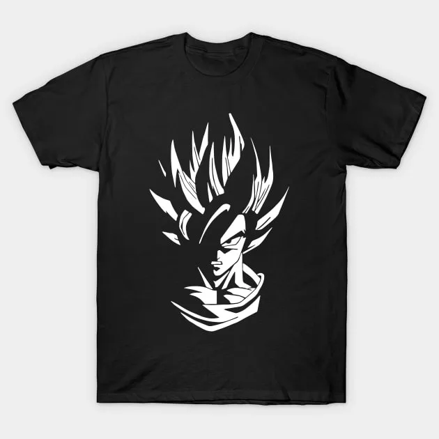 2026 Sommer Dragon Ball 100% Baumwolle Herren T-Shirt Super Saiyan Goku Weiße Silhouette Grafik-Print Top, Unisex & Familien-Partnerlook
