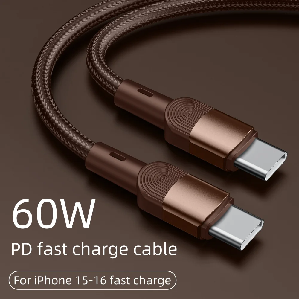 

60W PD USB C to Type C Fast Charging Cable for iPhone 15 16 Series Huawei OPPO Samsung Phone Quick Charger TypeC Nylon Data Cord