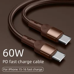 60W PD USB C to Type C Fast Charging Cable for iPhone 15 16 Series Huawei OPPO Samsung Phone Quick Charger TypeC Nylon Data Cord
