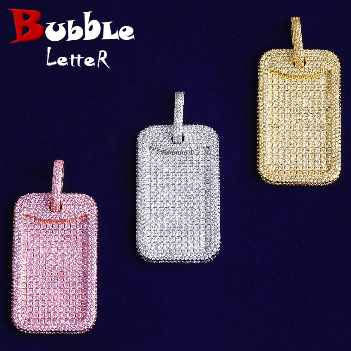 Collar con colgante de etiqueta de perro helado con letra de burbuja para hombre, joyería de Hip Hop chapada en oro con circonita cúbica 5A