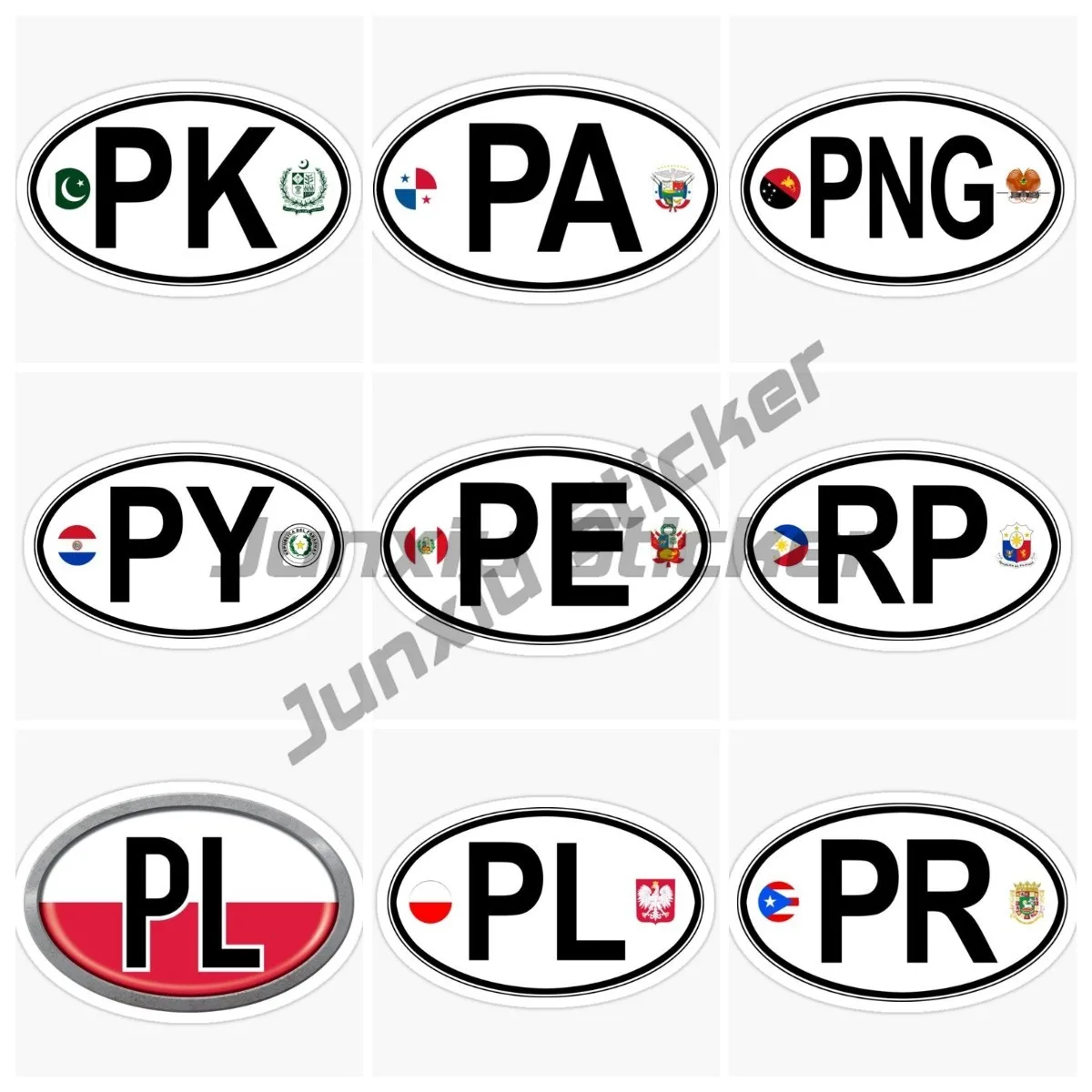 

Oval Country Flag Sticker PK Pakistan PA Panama PNG PY Paraguay PE Peru RP Philippines PL Poland PR Puerto Rico Country