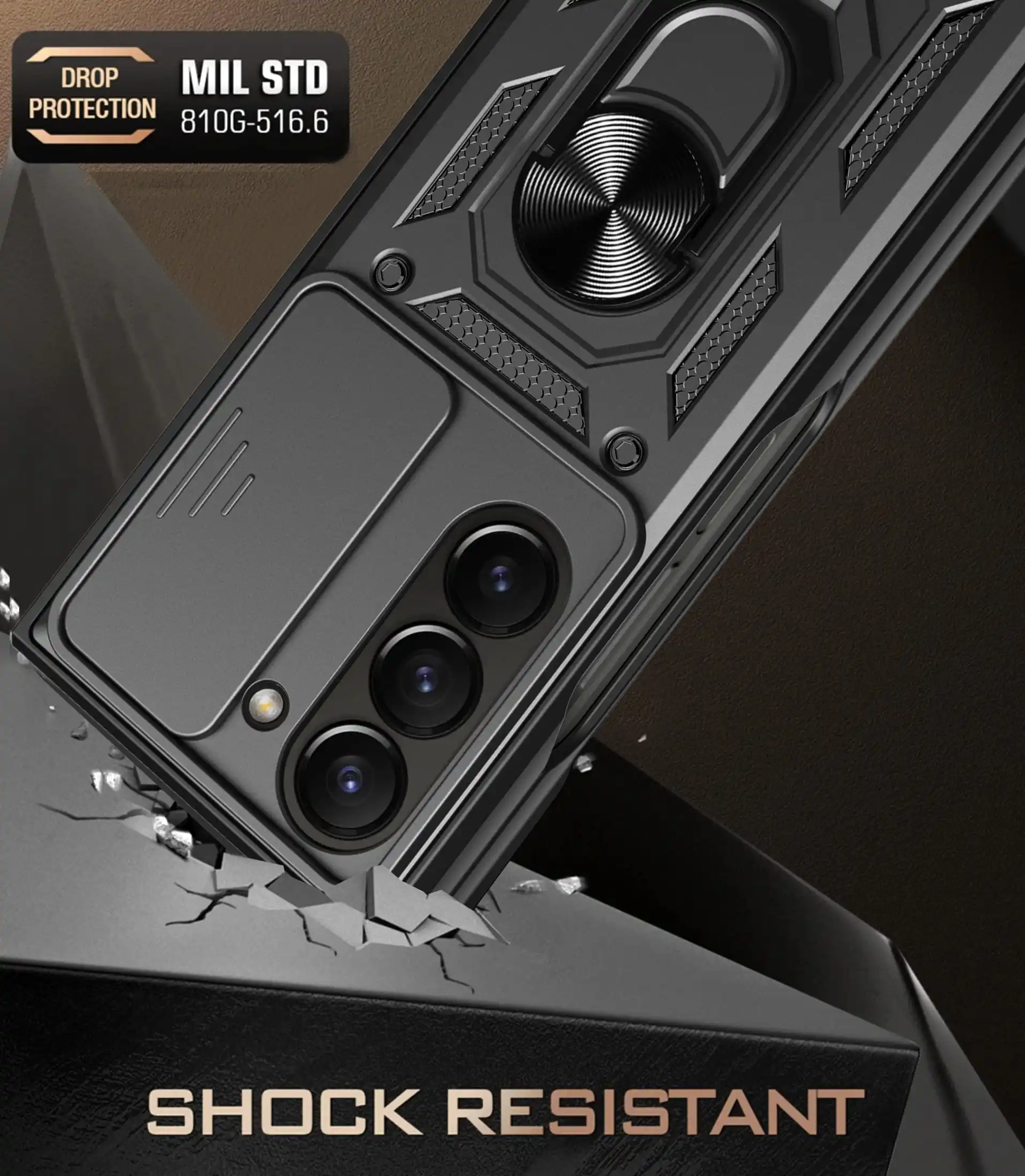 เคสสำหรับ Samsung Galaxy Z Fold7 ป้องกันกล้องแบบเลื่อนได้ พร้อมขาตั้ง  สำหรับ Galaxy Z Fold6 Fold5