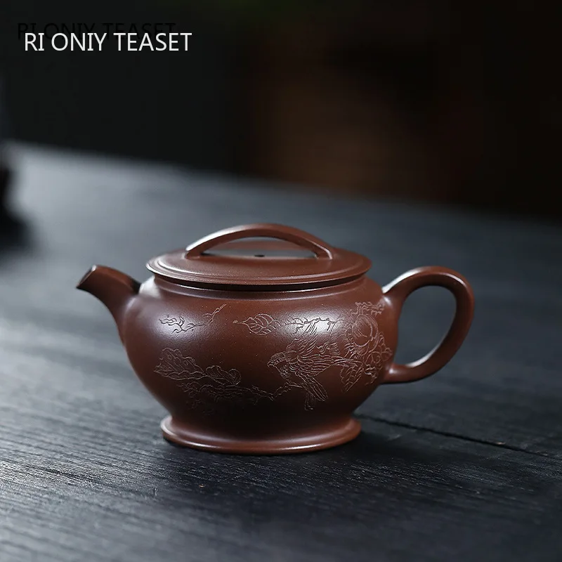 

210ml Chinese Yixing Purple Clay Teapot Kettle Master Handmade Tea Pot Tea Infuser Hand Carved Pattern Raw Ore Zisha Tea Set