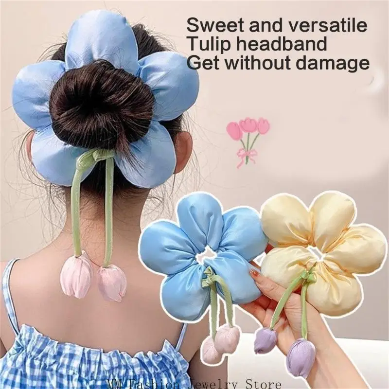 

Floral Hair Tie With Bows For Kids Stretchy Girls Hair Accessories Gentle On Hair Childrens Elastic Ponytail Holder