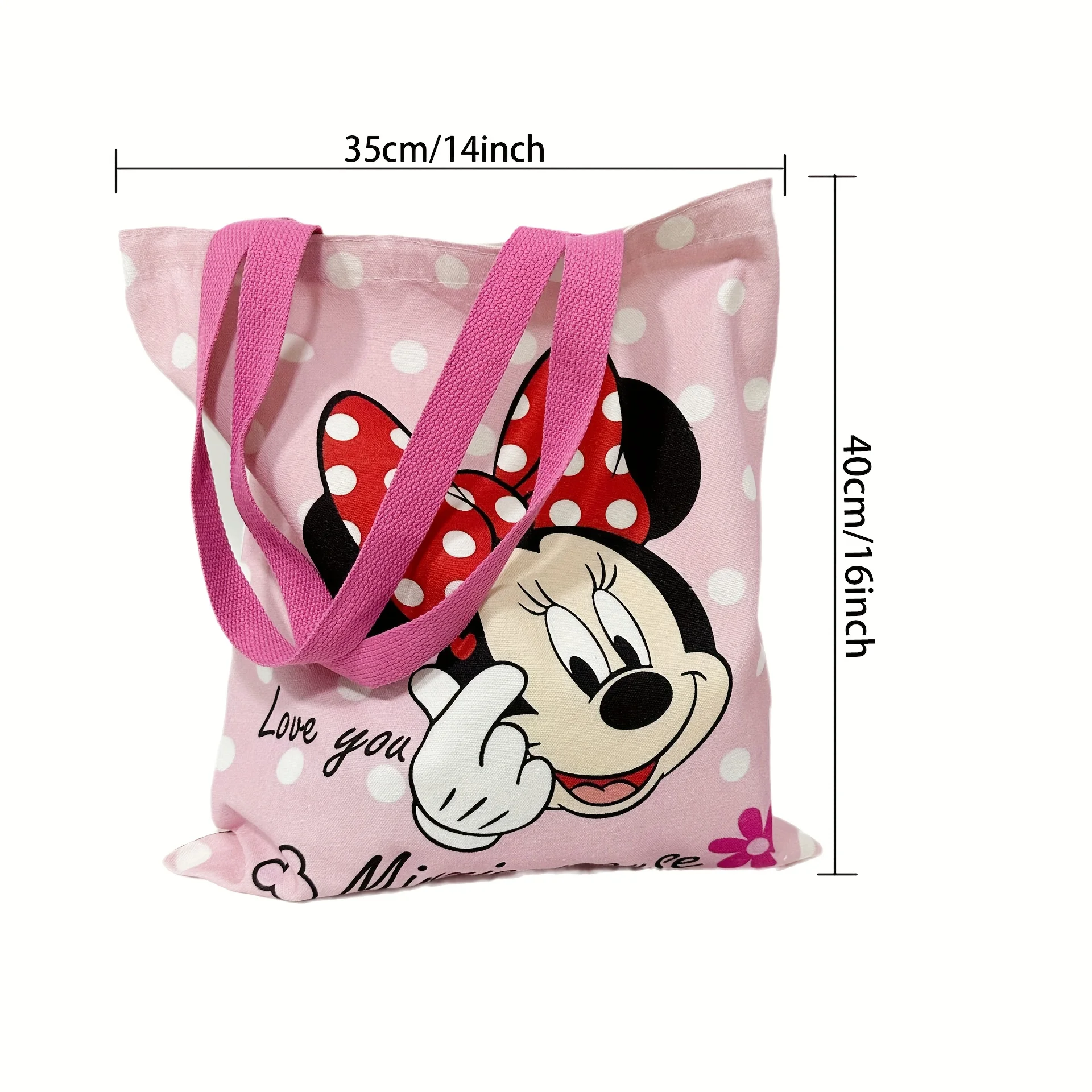 MINISO Disney Adorable Mickey Minnie Canvas Bag Multi Use Secure Drawstring Shoulder Tote for Shopping School Portable Bag