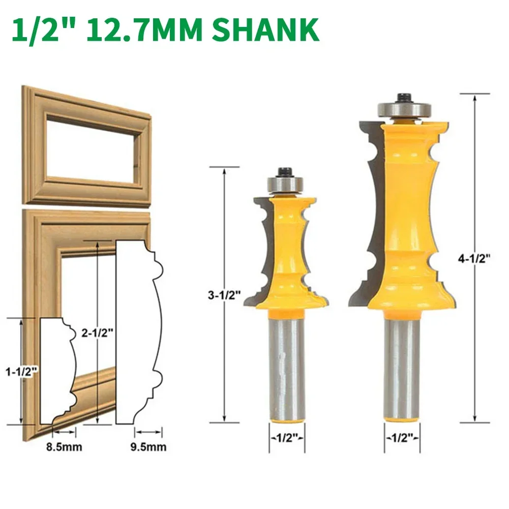 1PC 1/2 "12.7MM Shank Milling เครื่องตัดไม้แกะสลัก Mitered ประตูลิ้นชัก Mouldin Line มีดไม้เครื่องตัด Tenon Router บิต