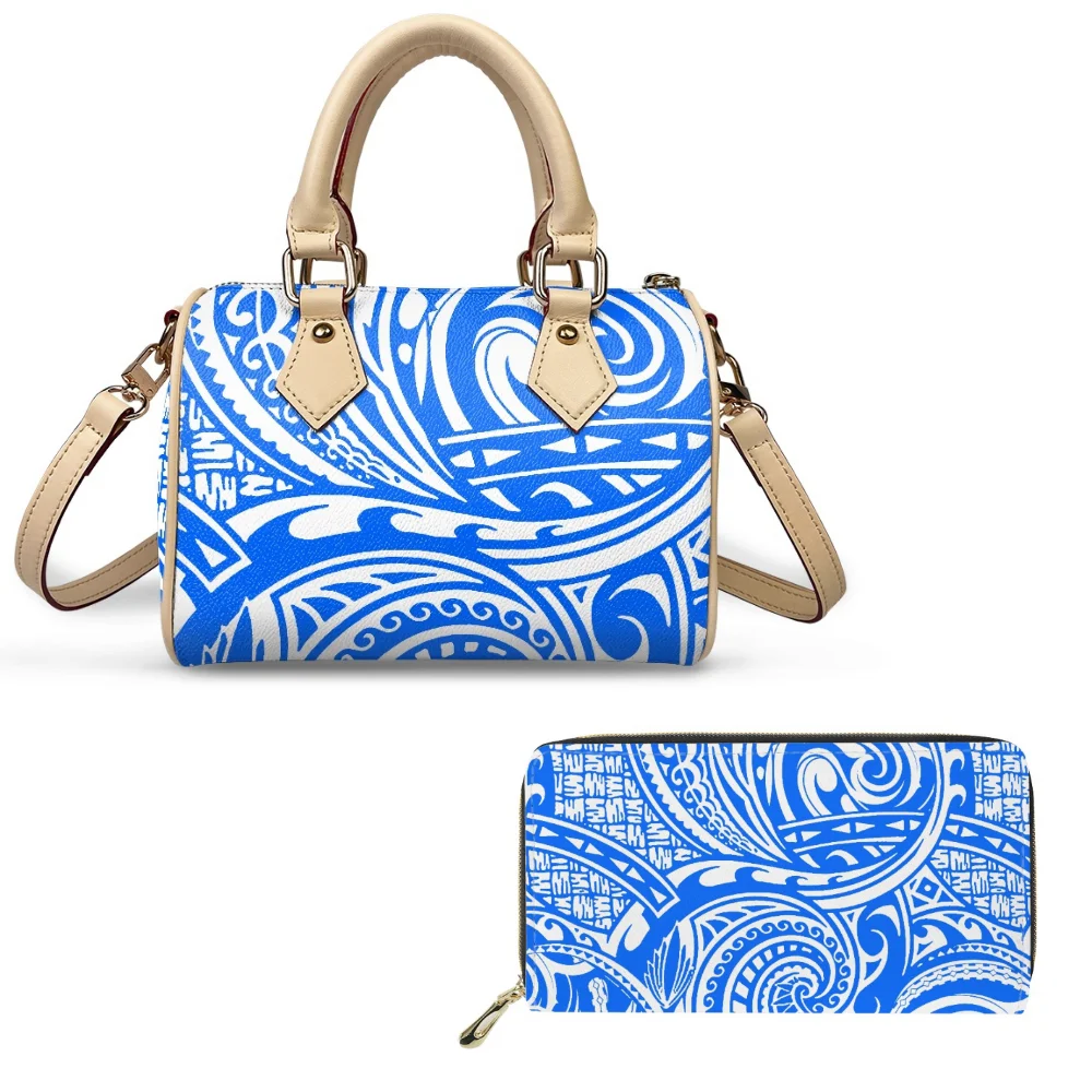 

Hibiscus Polynesian Women'S Leather Bag 2-Piece Set Pillow Bag And Purse Custom Samoan Pattern Floral Print Crossbody Bag