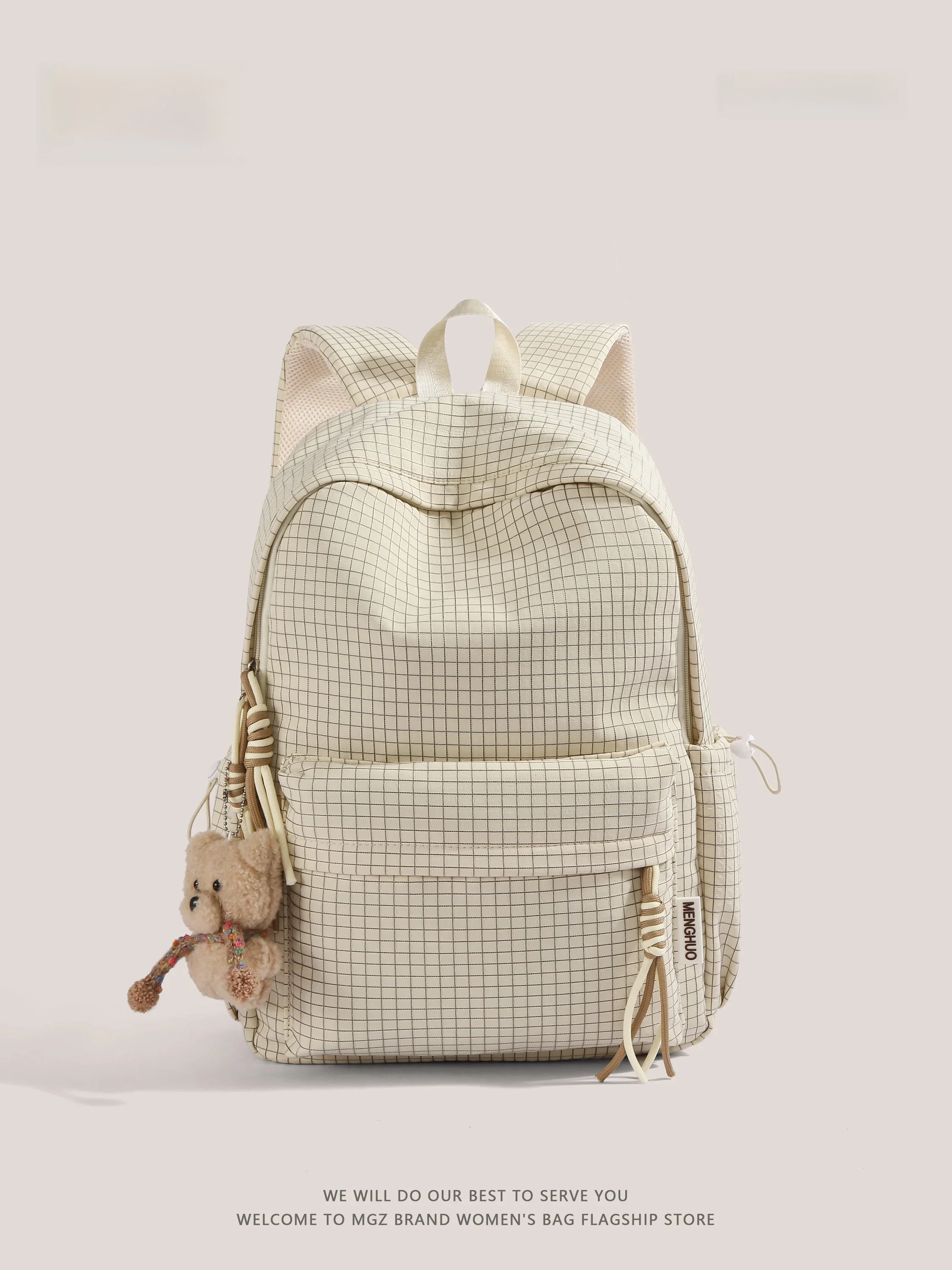 Lightweight MGZ Backpack for High School Girls Blue Plaid Casual Versatile Korean Style Double Shoulder Bag School Travel Ready
