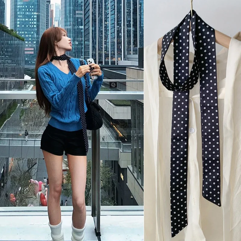 

Polka Dot Scarf Women's Neck High-end Long Scarf Ribbon Headband Light Luxury Summer Thin Design