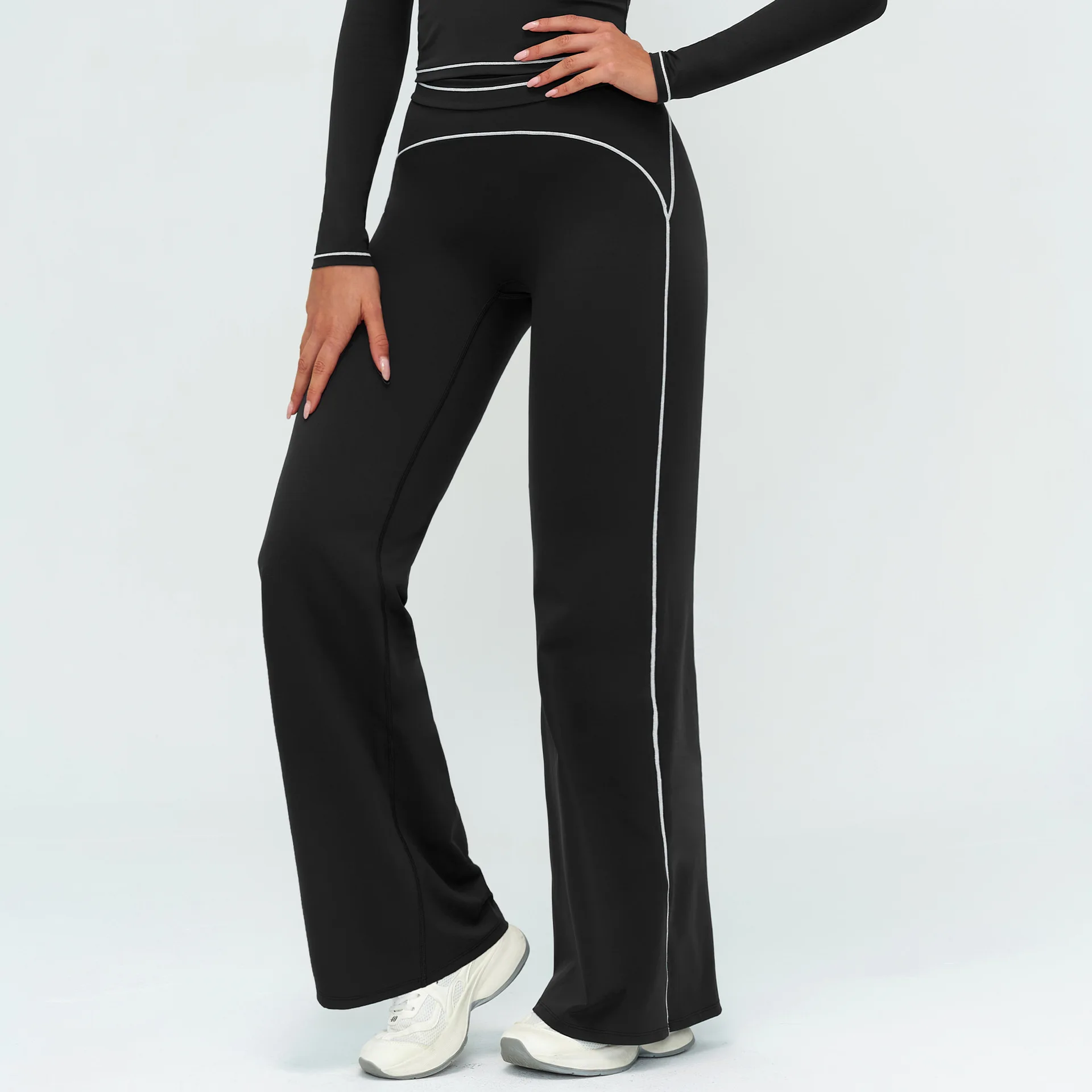 

Frosted wide-leg pants, high-waisted color-blocking loose casual long pants, outdoor sports running and fitness clothing 7028