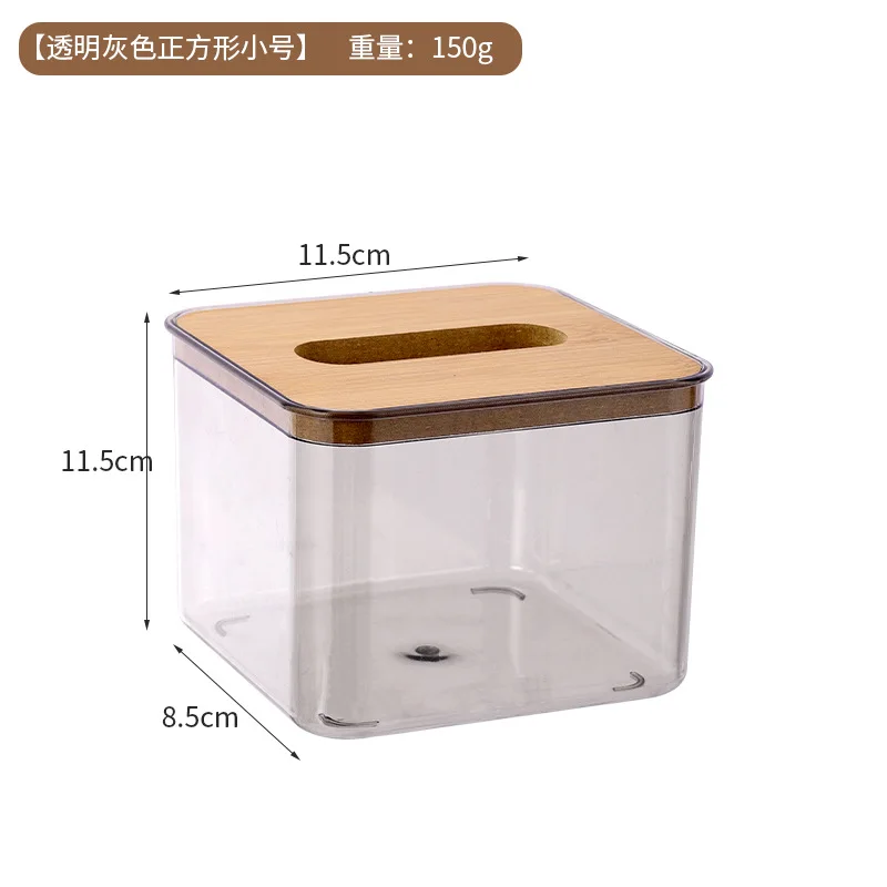 Plastic Tissue Box Wooden Lid Round/Square Napkin Holder Container Wet Tissue Paper Dispenser Case Modern Home Car Organizer