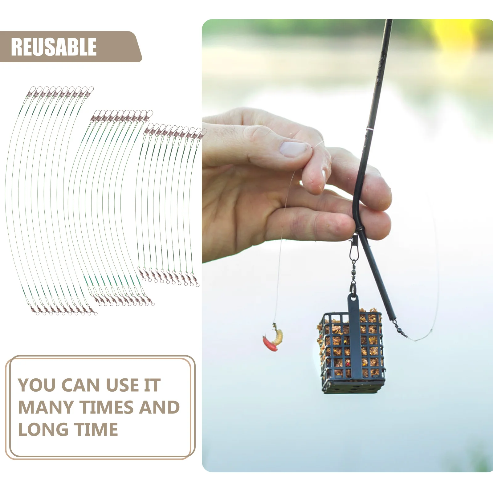 

30pcs Anti Bite Line Steel Fishing Wire Leaders for Tuna Pike Saltwater Reusable Tackle Swivel Buffer Reel High Strength Lines