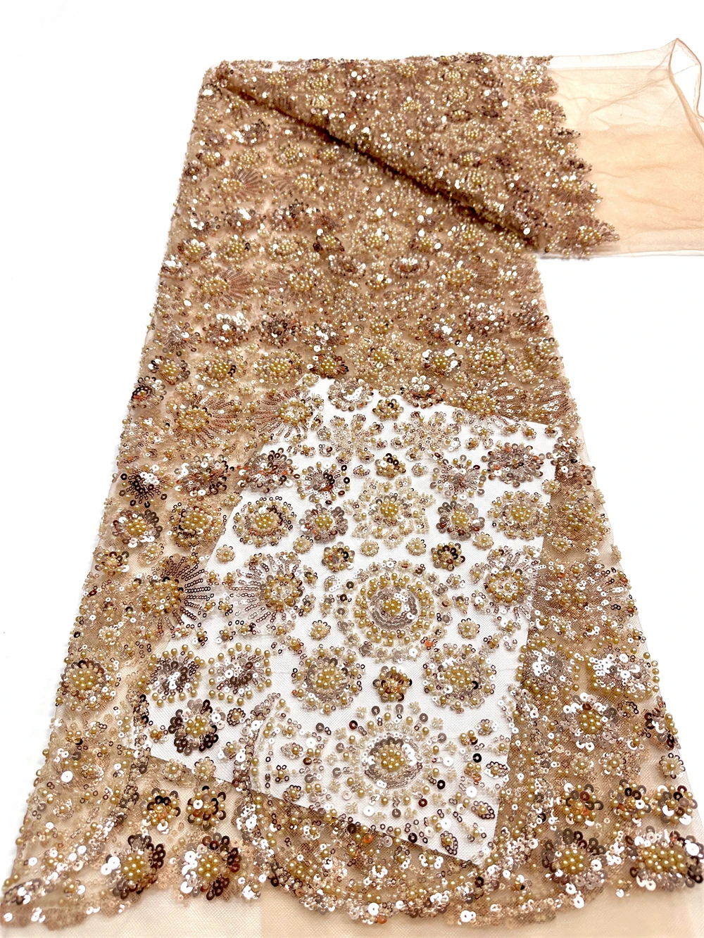 

2026 High-Quality African Beads Lace Fabric Nigerian Groom Sequins Lace for Wedding Party Dresses Sewing French Dress Style
