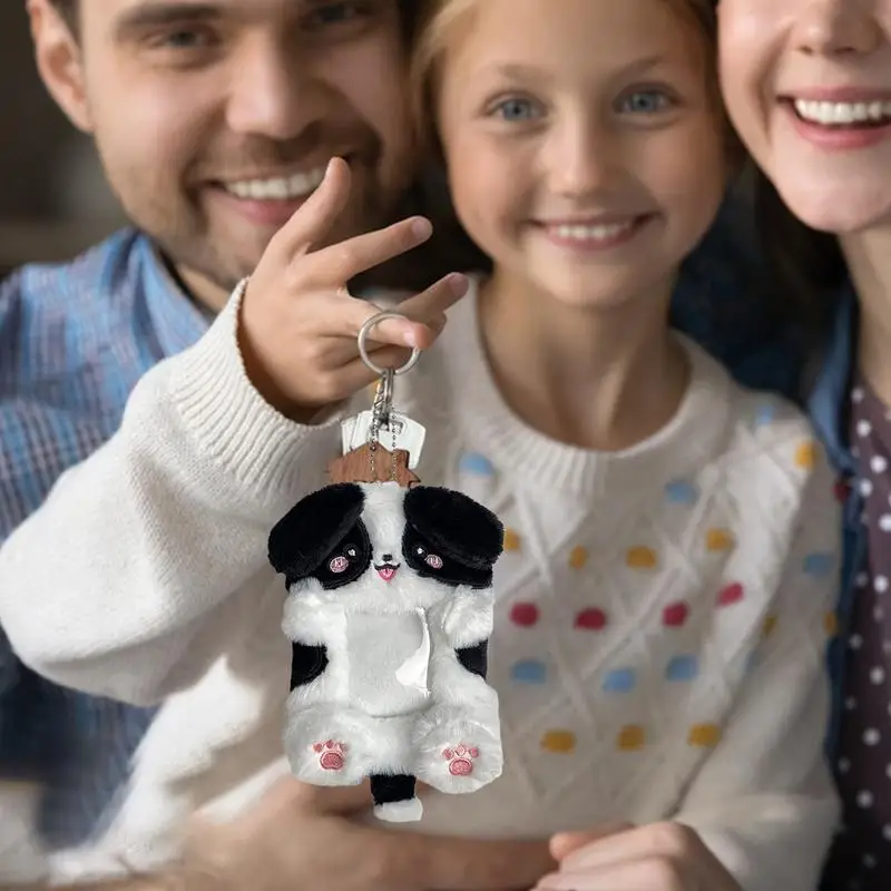 Soporte para sesión fotográfica de felpa, tarjetero con dibujos de cachorros, funda protectora bonita para tarjetas con llavero