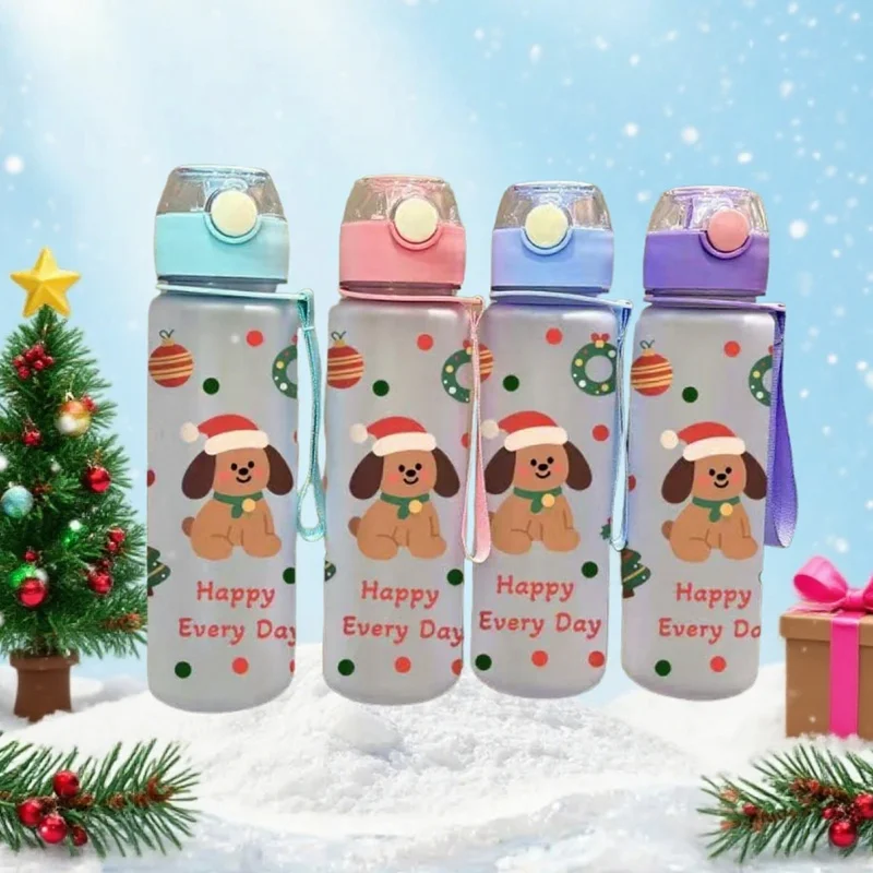 

3D Printed Cartoon Cute 700ml Christmas Water Bottle with Cute Santa & Reindeer Design High Appearance Plastic Water Cup