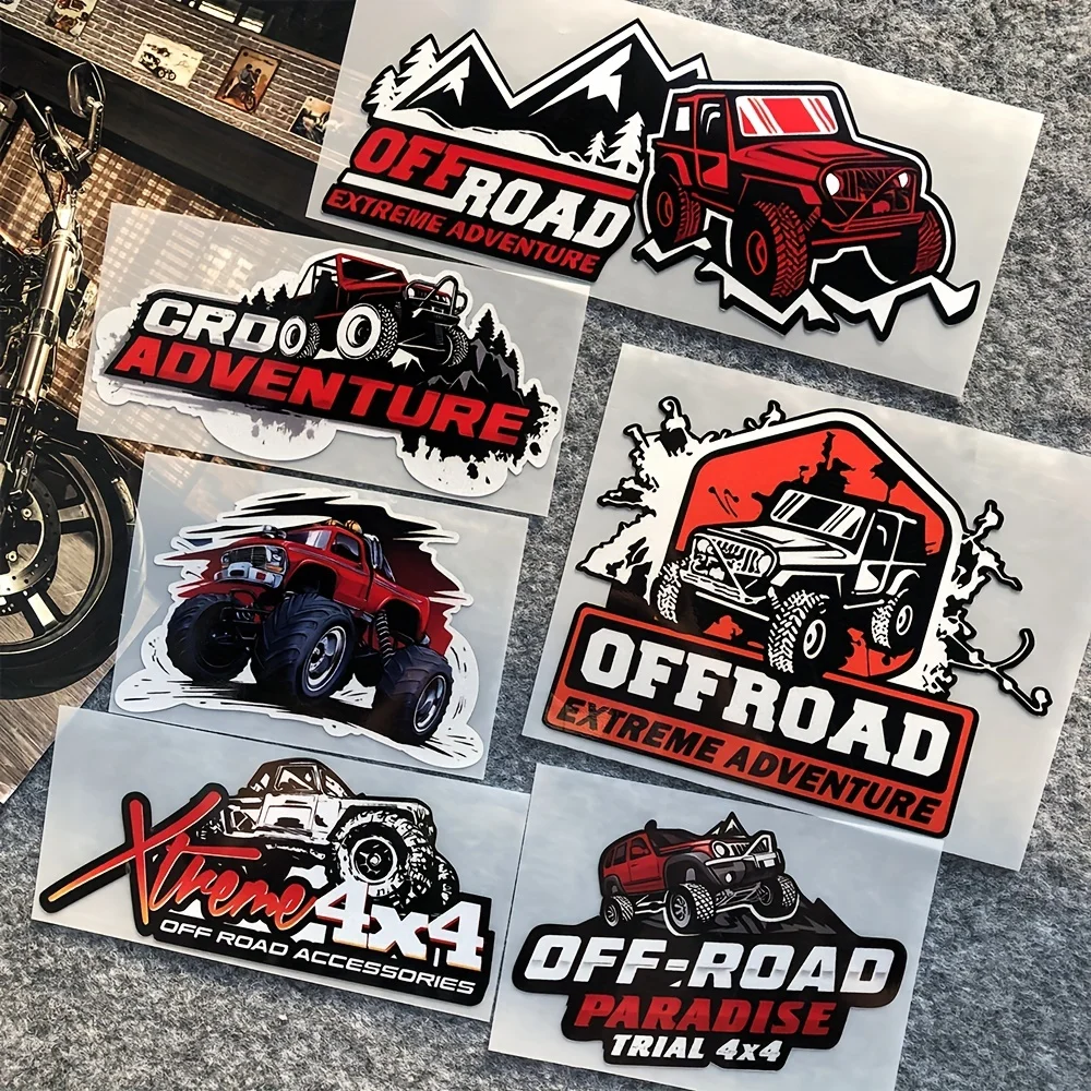 

1PC Offroad Adventure Car Stickers Off-Road Vehicle & Mountain Patterns Red Black White Waterproof Self-Adhesive Decals