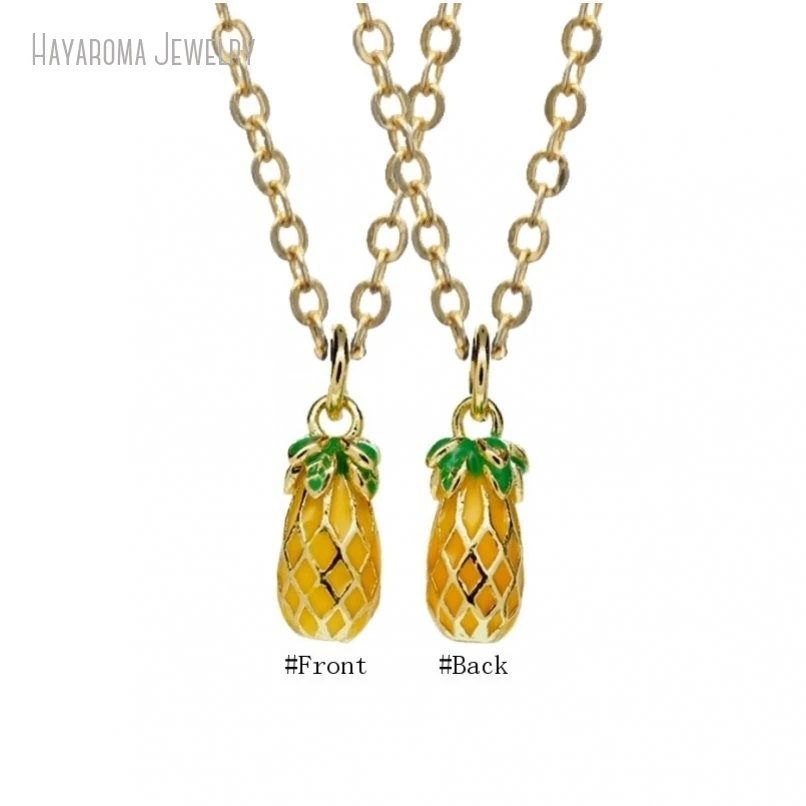 

10Pcs Jewelry Chain Enamel Copper Wholesale Metal Gold Color Plant Food Fruit Pineapple Necklace NM51692