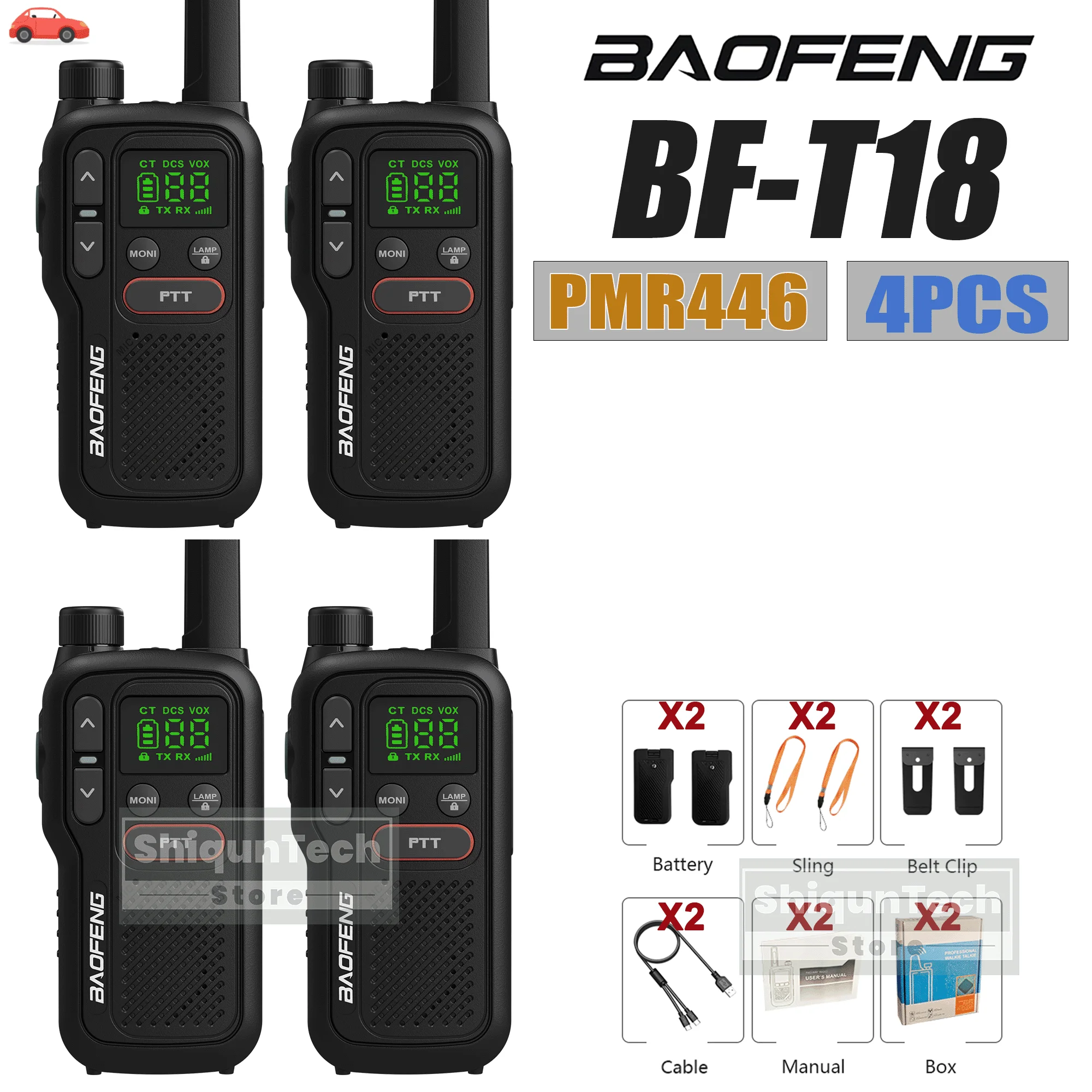 4PCS Baofeng BF-T18 Mini Walkie Talkie PMR446 446MHz USB-C Charging 16Channels Flashlight Long Range Portable Radios For Camping