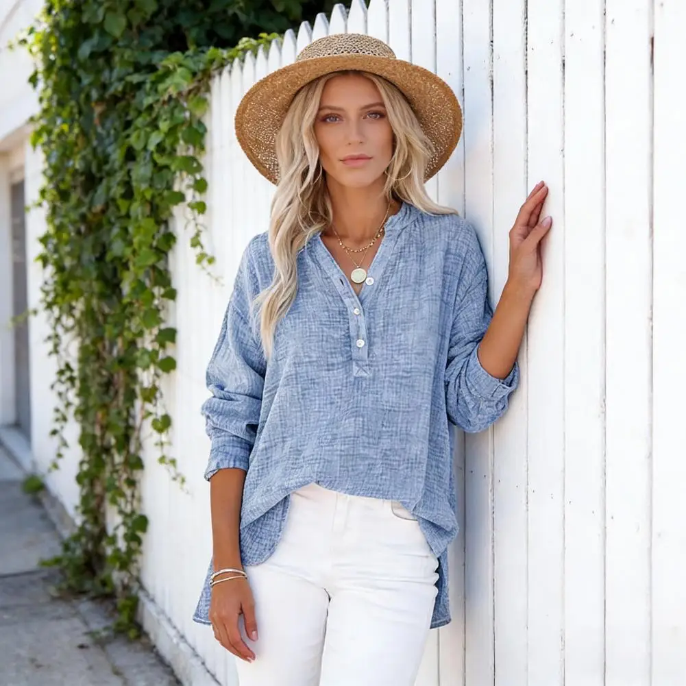 

Плюс размер 2026, новые модные женские топы, свободная футболка с v-образным вырезом и длинными рукавами, весна-лето, элегантная однотонная повседневная блузка