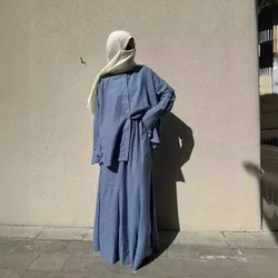 Muslim Women 2 Piece Sets Shirts Skirt Outfits Single Breasted Morocco Dubai Islam Blouse Long Skirts Suit Saudi Modest Ensemble