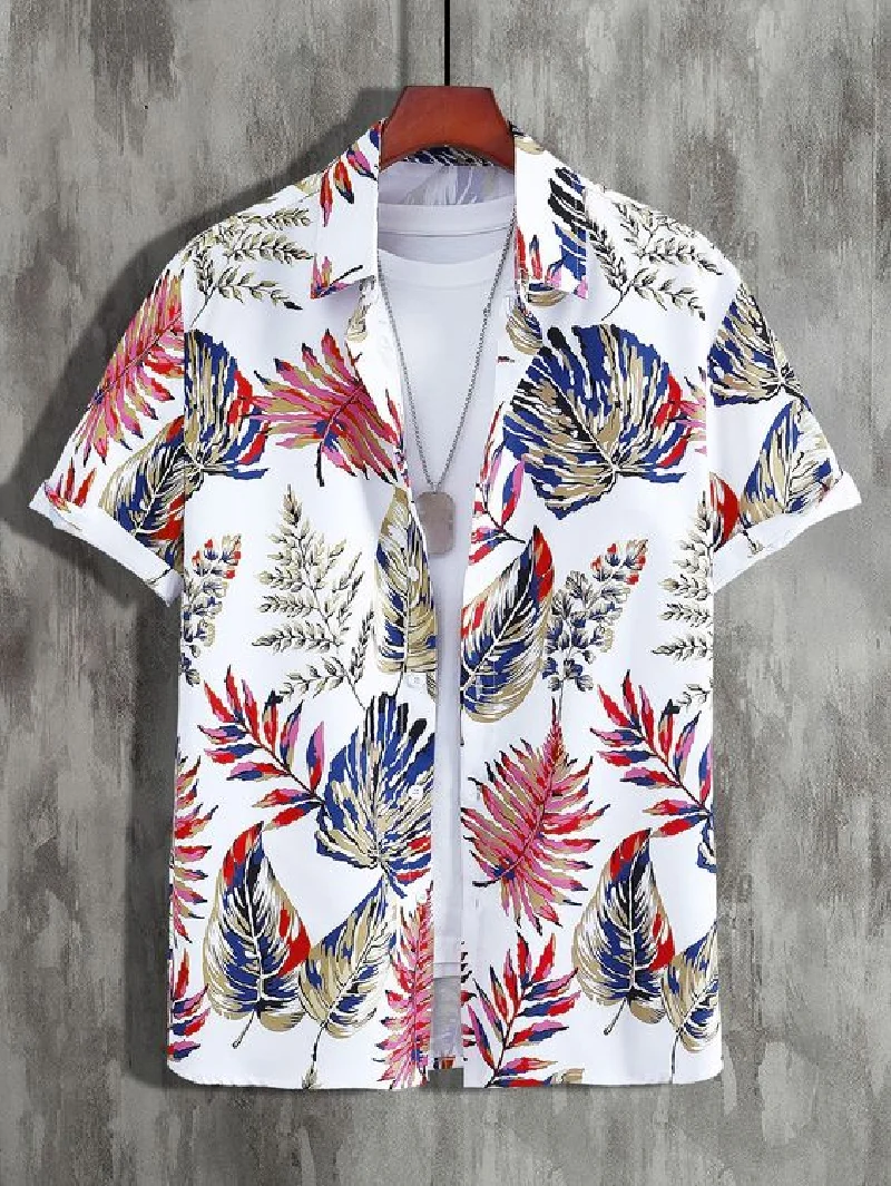 Retro summer new short sleeved shirt with lapel button up shirt casual and fashionable Hawaiian style shirt top