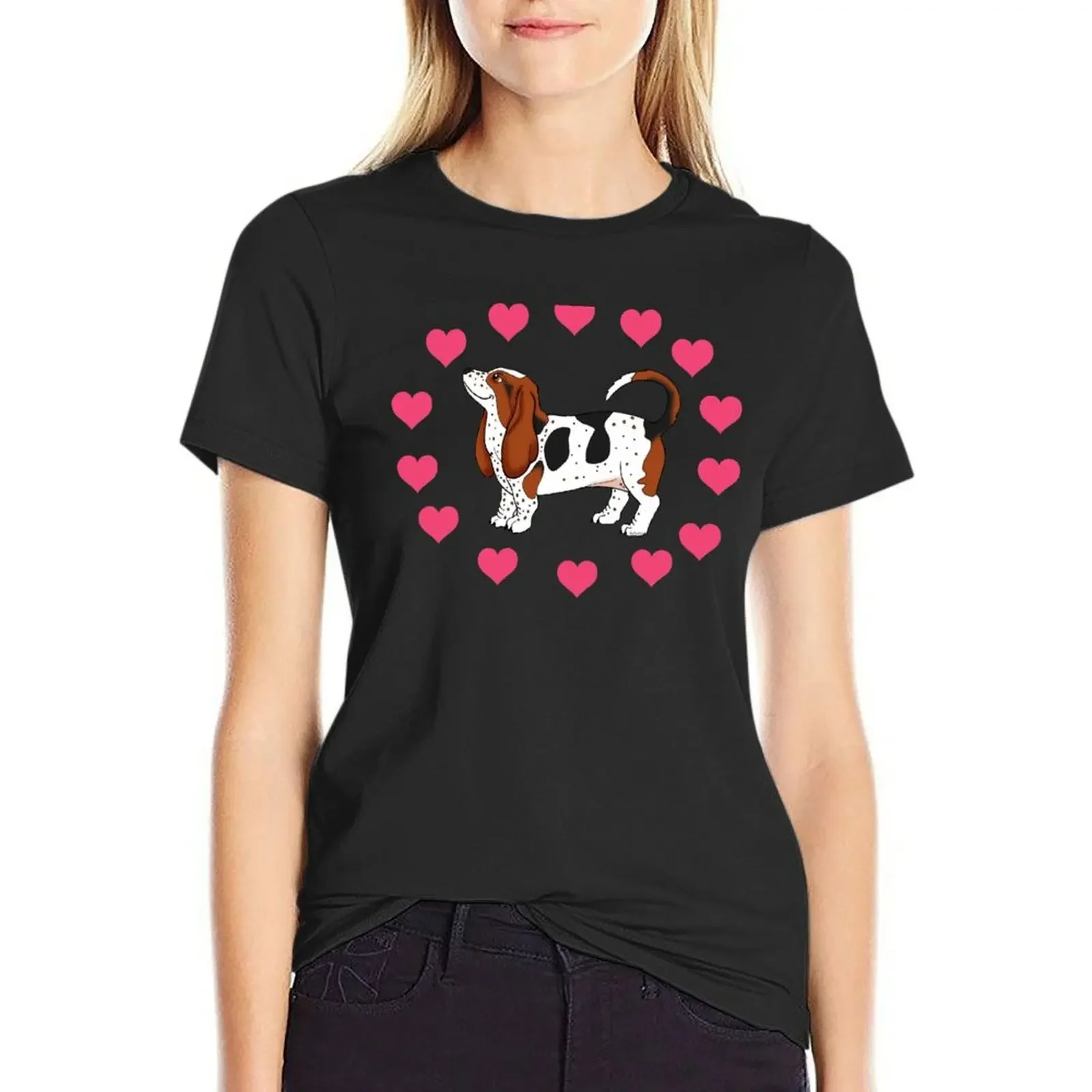 

Basset Hound Love T-Shirt animal print shirt for girls animal print anime clothes oversized t shirts for Women