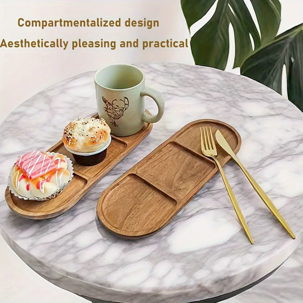

Acacia Wood Breakfast & Snack Tray with Partition - Decorative Cake Tableware for Home/Kitchen Use