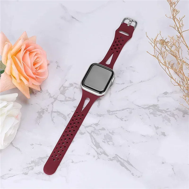 Woman Slim Strap For Apple Watch 40mm 41mm 38mm Band 45mm 42 44mm Silicone Smartwatch Bracelet iWatch 3 4 5 SE 6 7 8 Ultra 49mm