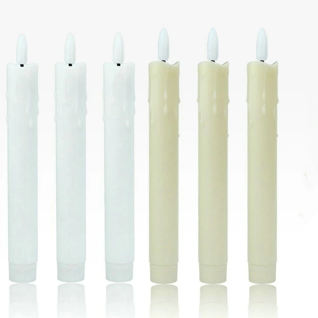 

Remote or Not 3D Wick Dripping Wax Candlestick Flickering led Taper Candle Ivory/White Battery Operate table Decoration Lighting