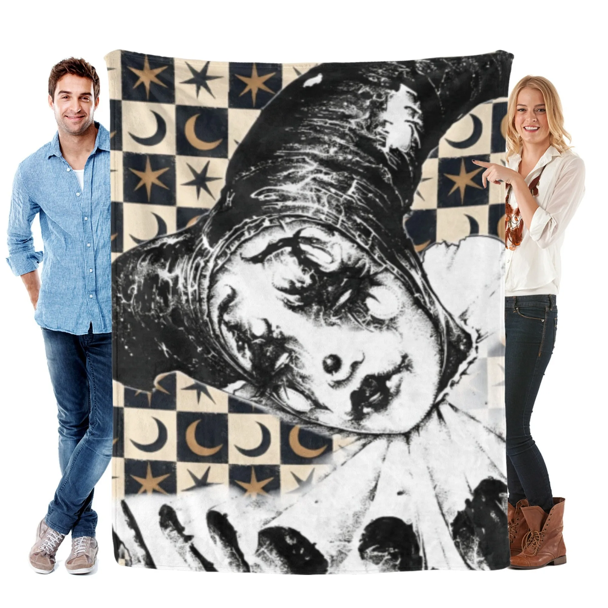 

Flannel blanket, dark clown retro print, suitable for all seasons, soft and comfortable