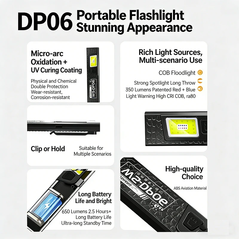 LED COB Flashlight Type C Rechargeable 550LM Portable Mini Torch Pocket Lantern Flood Work Light With Magnet For Emergency