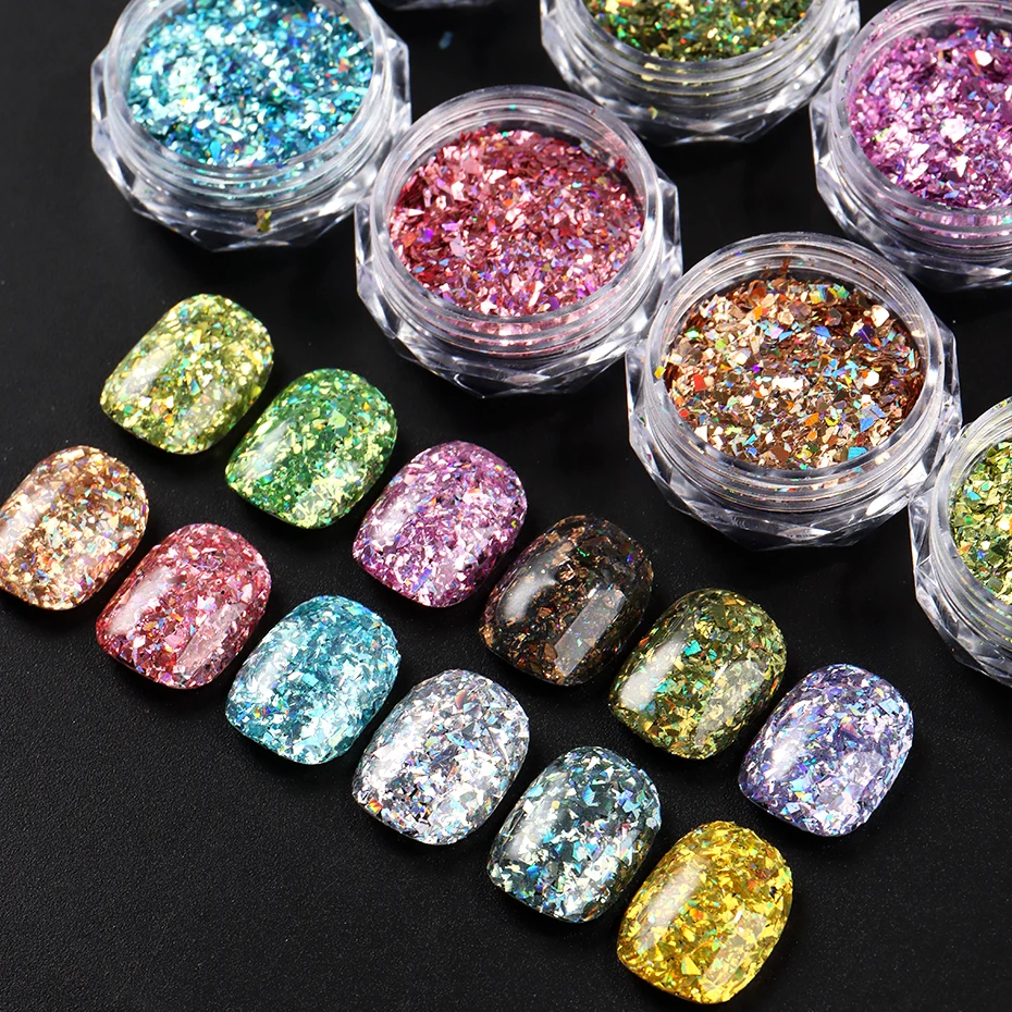 12 個不規則なホログラフィックネイルアートグリッタースパンコールキラキラネイルフレーク箔グリッターパウダーマーメイドメイクマニキュア装飾